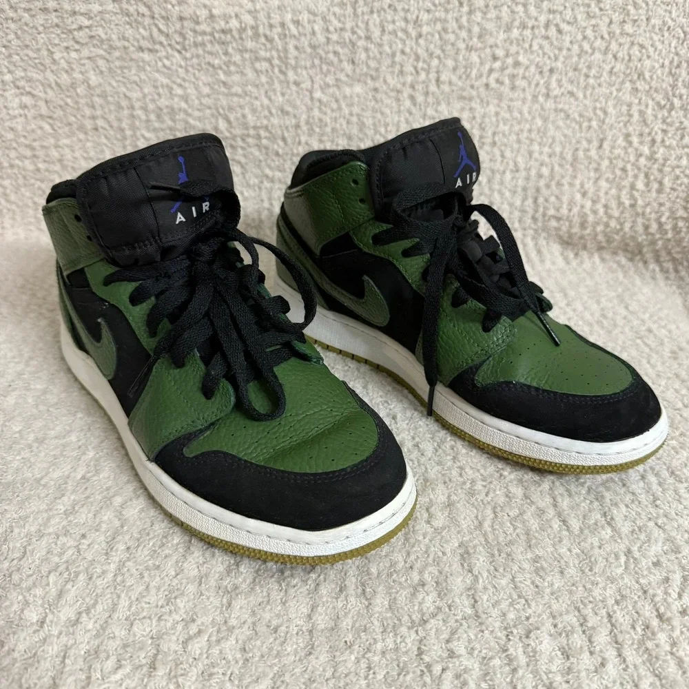 Nike Air Jordan‎ 1 Mid Olive Canvas Black Green Sneakers Shoes 6Y